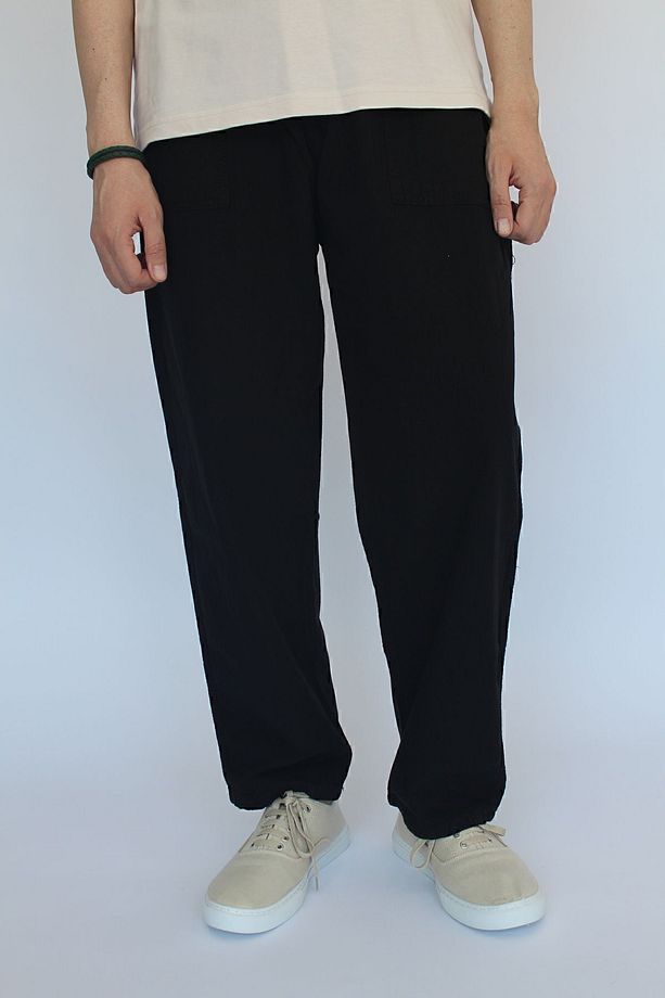 Unisex Yazlık Beli Lastikli Keten Pantolon Rahat Kalıp Pamuklu Serin Tutan Keten Pantolon - 2