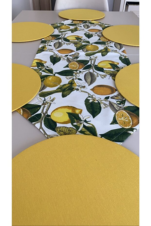 Limon Desenli Runner + 6 Lı Supla Set - 3