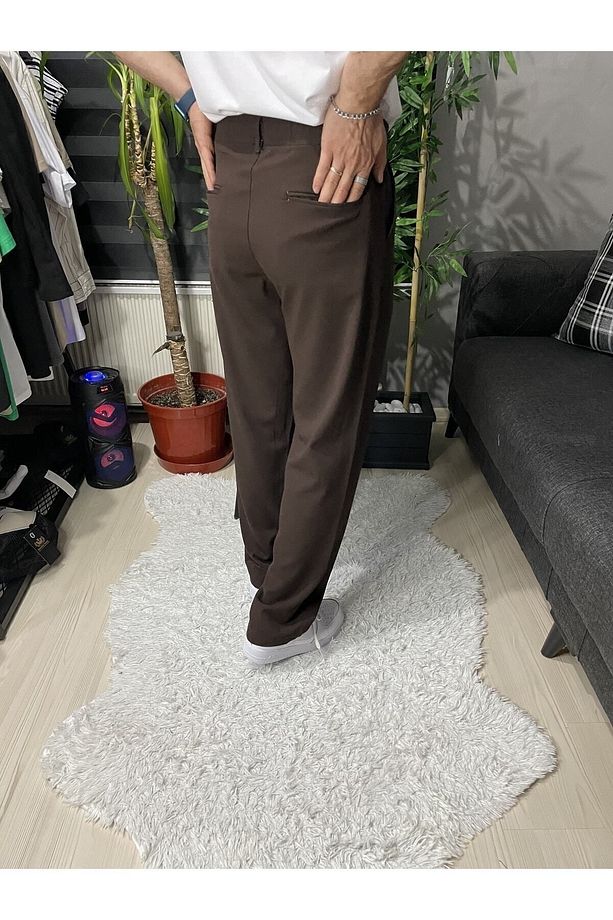 Acı Kahve Pileli Baggy Kumaş Pantolon - 2