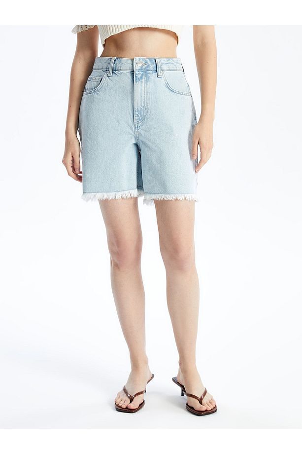 N008721 - Düz Mini Denim Şort - Açık Mavi - 3