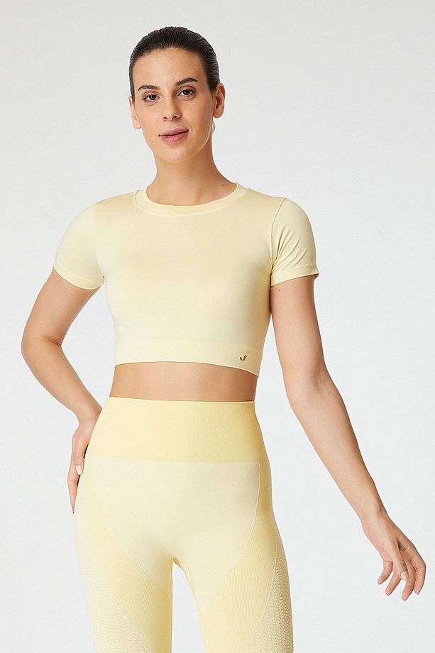 Captiva Yumuşak Dokulu & Esnek Crop Top Sarı - 1