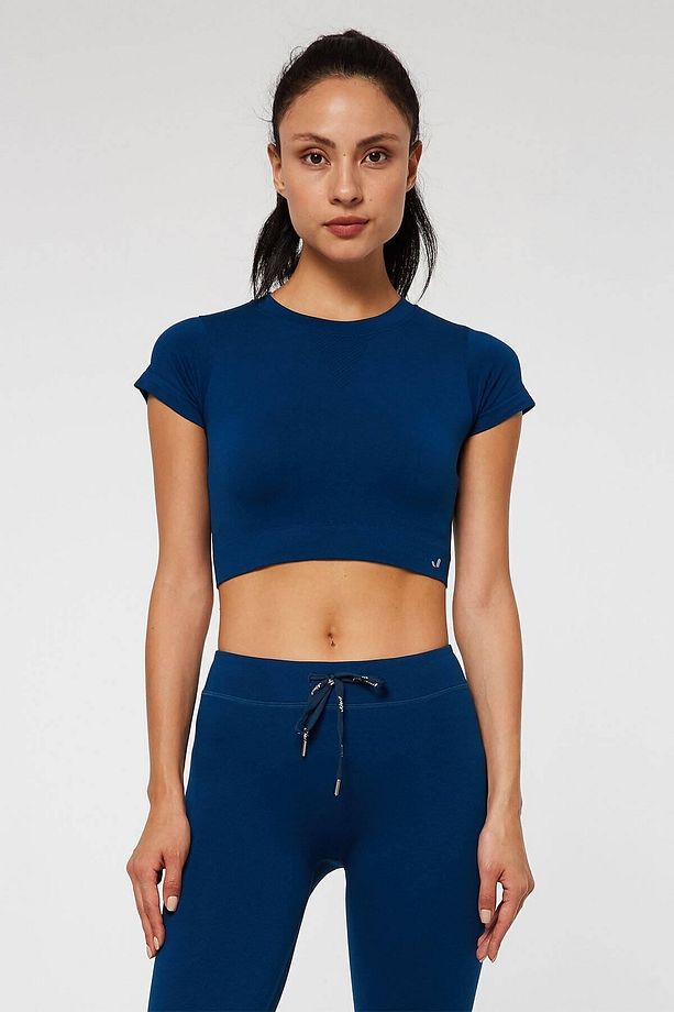 Captiva Yumuşak Dokulu & Esnek Crop Top Solid Lacivert - 3