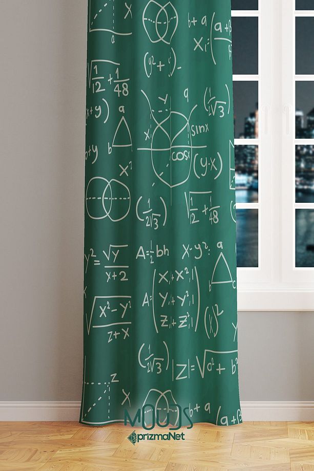 Matematik Desenli Fon Perde Genç Odası Oturma Odası Süet Dijital Baskılı Ekstrafor Büzgü TEK KANAT - 2