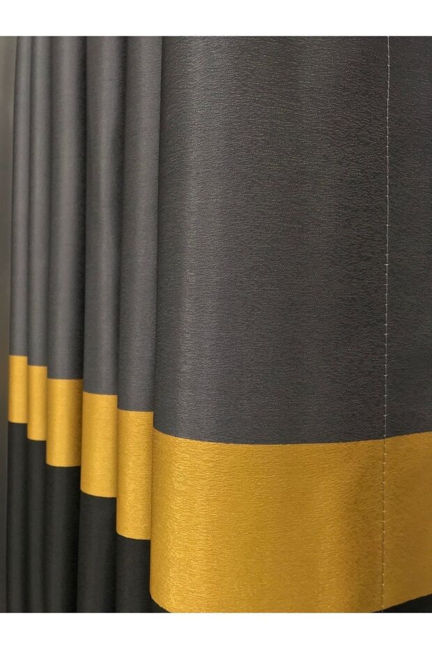 Rüyaper Panel Backdrop Curtain Black-Silver Background with Gold Belt (Medium Tight Pleat 1/2.5)