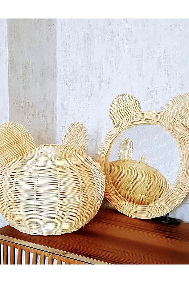 Rattan Bambu Hasır Panda Ayı Avize Ayna Seti Çocuk Odası - 3