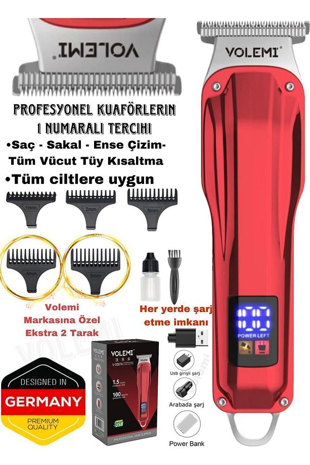 Volemi 0087 Profesyonel Şarj Göstergeli Saç Sakal Lazer Öncesi Tüm Vücut Tıraş Makinesi - 1