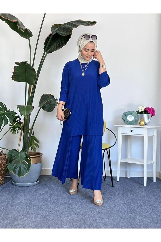 Wonderful Sandy Set - Pleated Wide Leg Trousers and Tunic