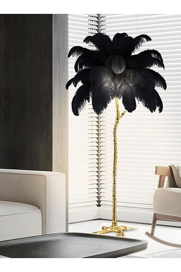 Lambader Deve Kuşu Siyah Tüy Gold Ayak Salon ve Oturma odaları için - 2