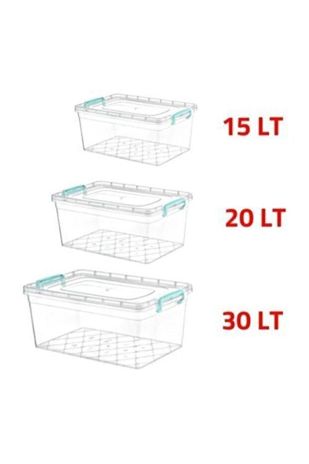 Storage Container Plastic Lockable Storage Box 30Lt+20Lt+15Lt 3 Pcs