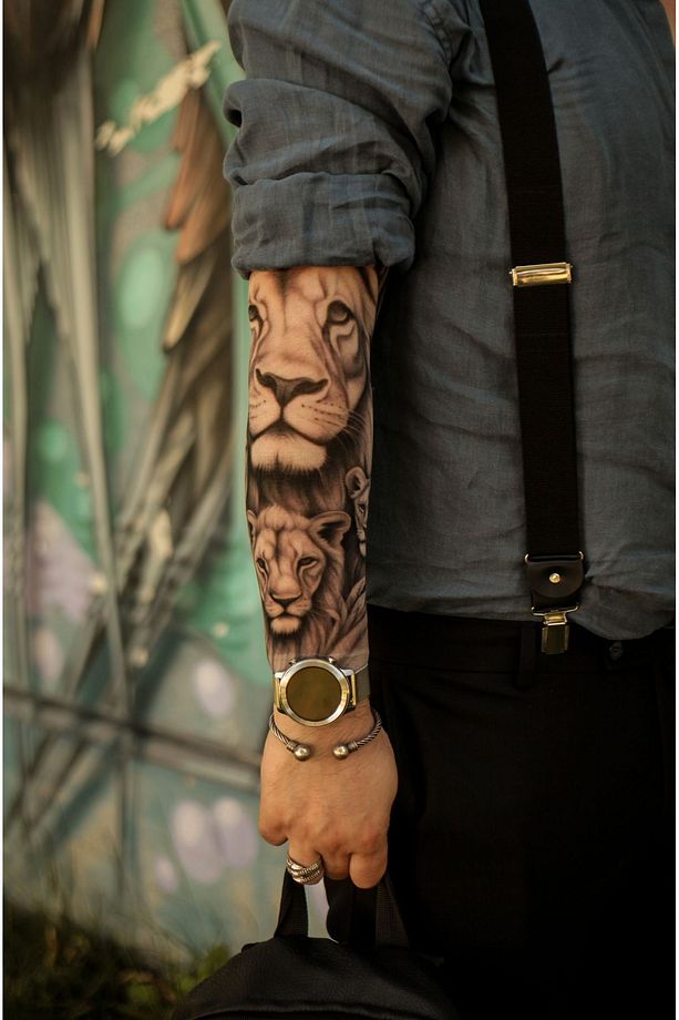 Giyilebilir Aslanlı Kol Dövmesi  3D Baskılı Tattoo - 2