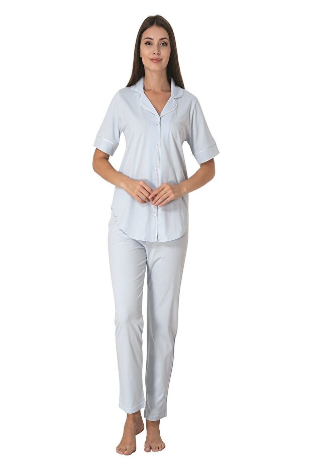 Effortt Blue Front Buttoned Women's Pajama Set