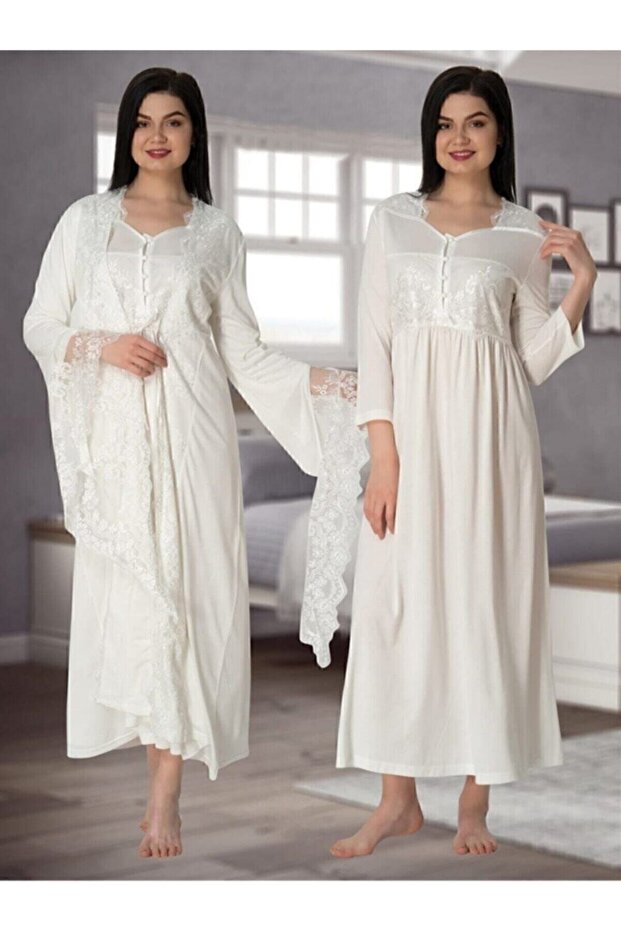 Effort Ecru Spanish Sleeve Maternity Nightgown Set with Dressing Gown 3010
