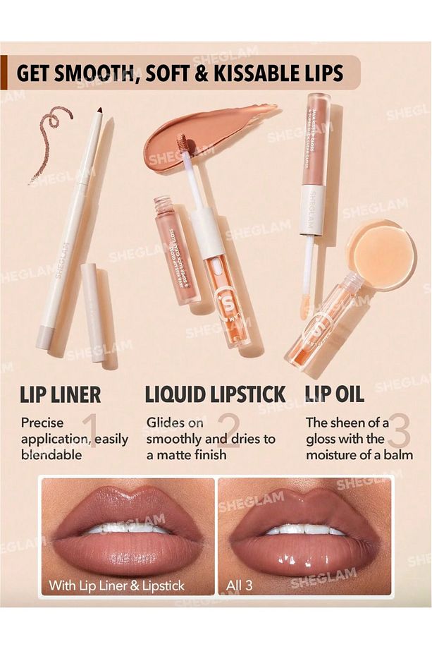 SOFT 90'S GLAM LIP LINER AND LIP DUO SET- 3in1 MOODY TAUPE LIP SET - 3