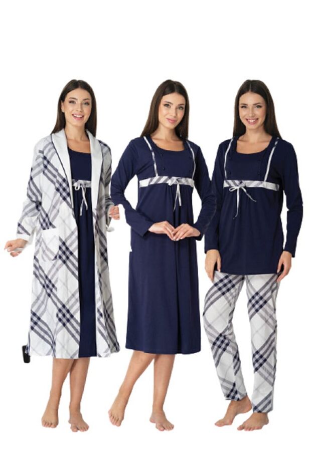 8086 Women's Navy Blue 4-Piece Maternity Homewear Set
