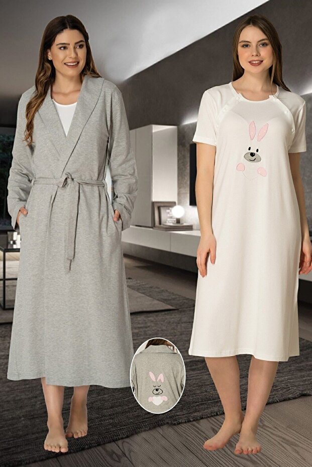Effortt Pink Maternity Nightgown Set with Dressing Gown