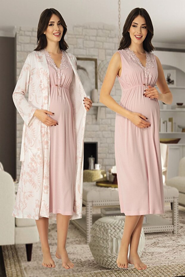 Mayss Collections 8035 Pink Maternity Nightgown Set with Dressing Gown