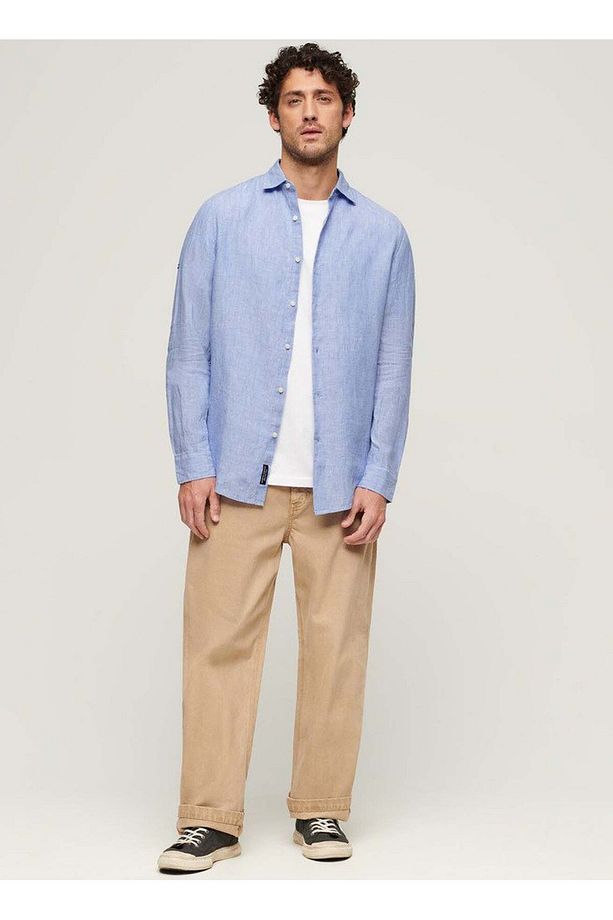 Normal Açık Mavi Düz Erkek Gömlek M4010607AFZY_STUDIOS CASUAL LINEN L - 4