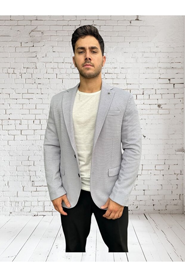 Vad Light Gray Honeycomb Textured Men's Blazer Sports Jacket