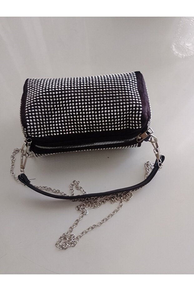 süet üzeri taşlı çanta - 4