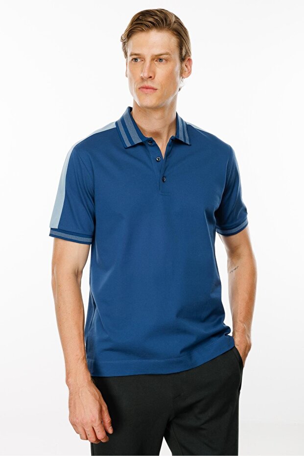 Men's Polo Collar T-Shirt with Shoulder Stripes Parlement