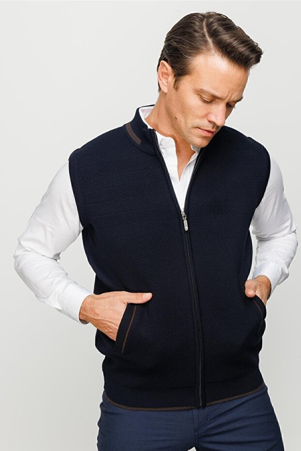 Erkek Çelik Örgü Yün Yelek Lacivert - 6