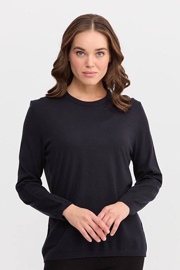 Kadın Basic Sıfır Yaka Kazak Lacivert - 3