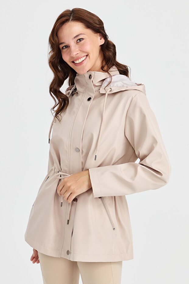 Women's Hooded Short Trench Coat Beige