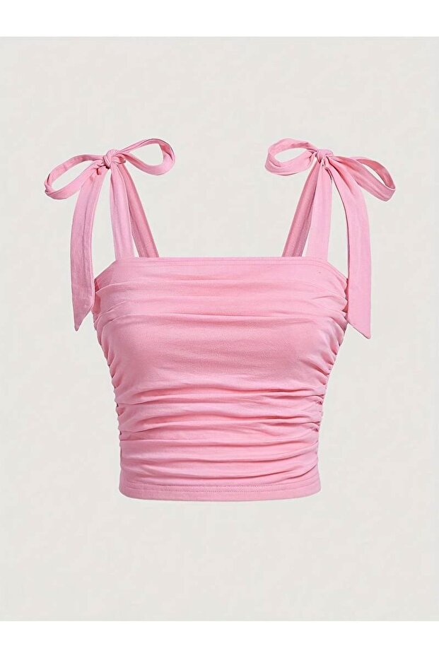 Light Pink Bowknot Summer Wide-Strap Cropped Top