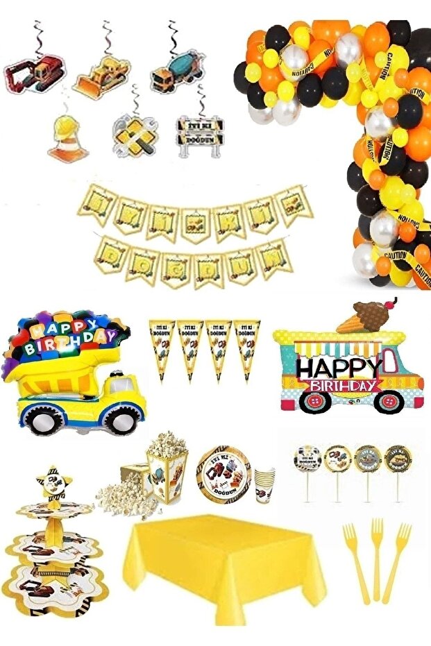 Construction Themed Ready-To-Use Birthday Set 16 Pieces