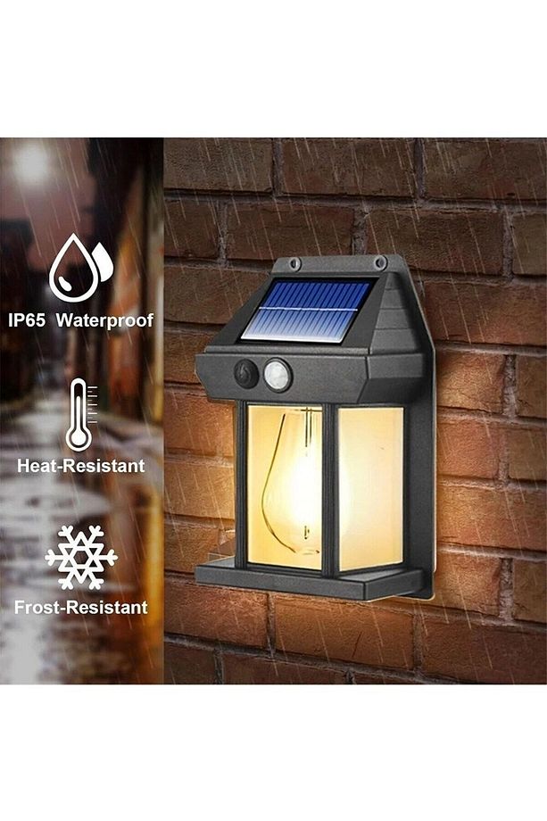 1 ADET Güneş Enerjili Hareket Sensörlü Rustik Ampül Duvar Lambası Aydınlatma Aplik Işık Siyah - 4