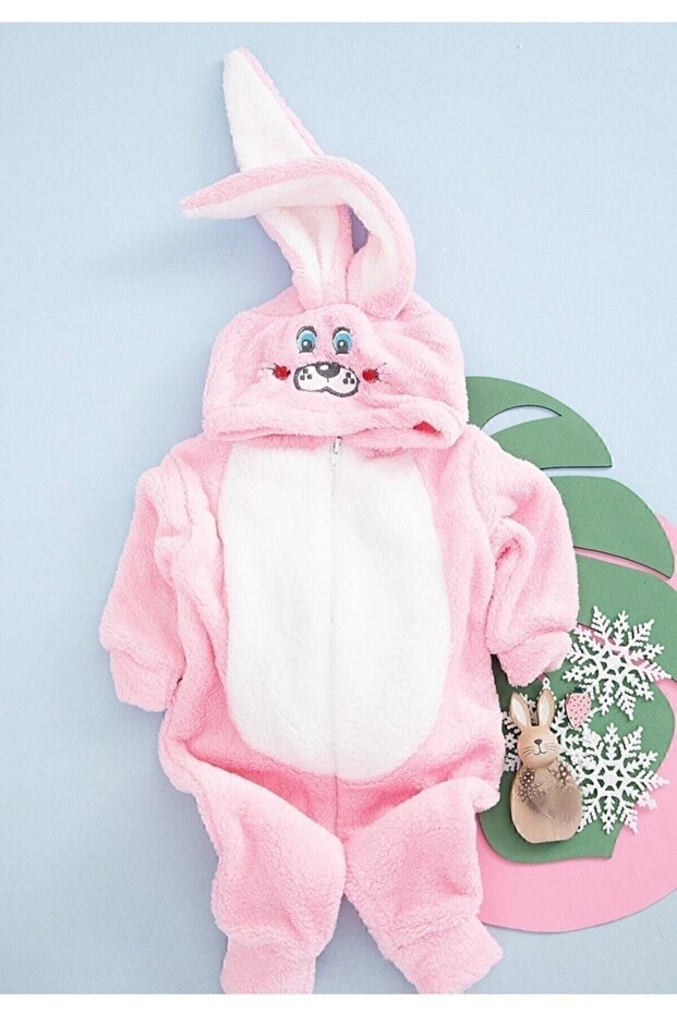 Welsoft Plush Pink Rabbit Jumpsuit Slim Fit