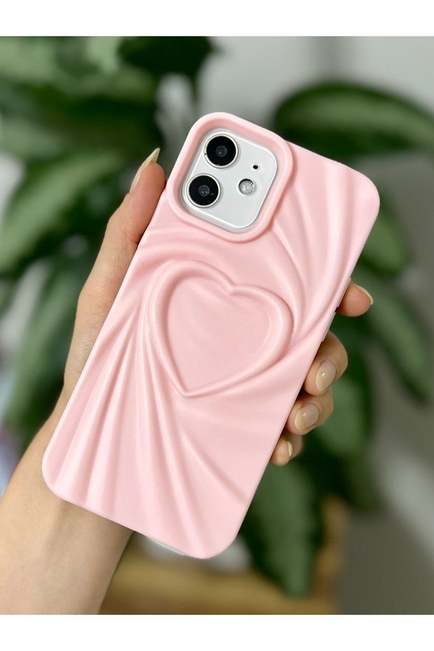 Apple iPhone 12 and 12 Pro Compatible 3D Matte Satin Heart Embossed Pattern Anti-Shock Silicone Case