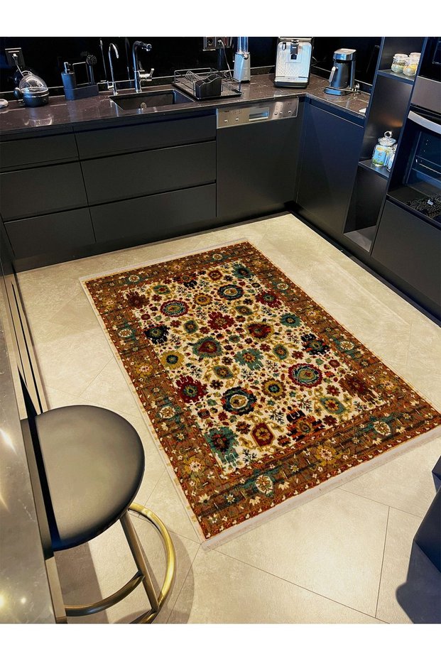 Leyla Collection Dark Green Beige Tones Floral Motif Woven Base Modern Decorative Carpet Leyla24