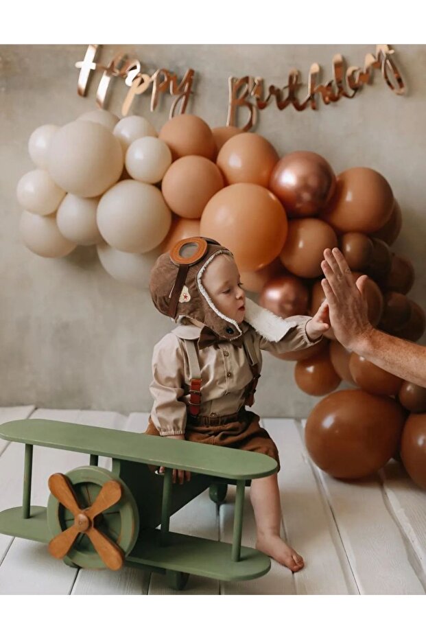 Beige Coffee Balloon Chain Set and Rose Happy Birthday Banner 81 Pieces