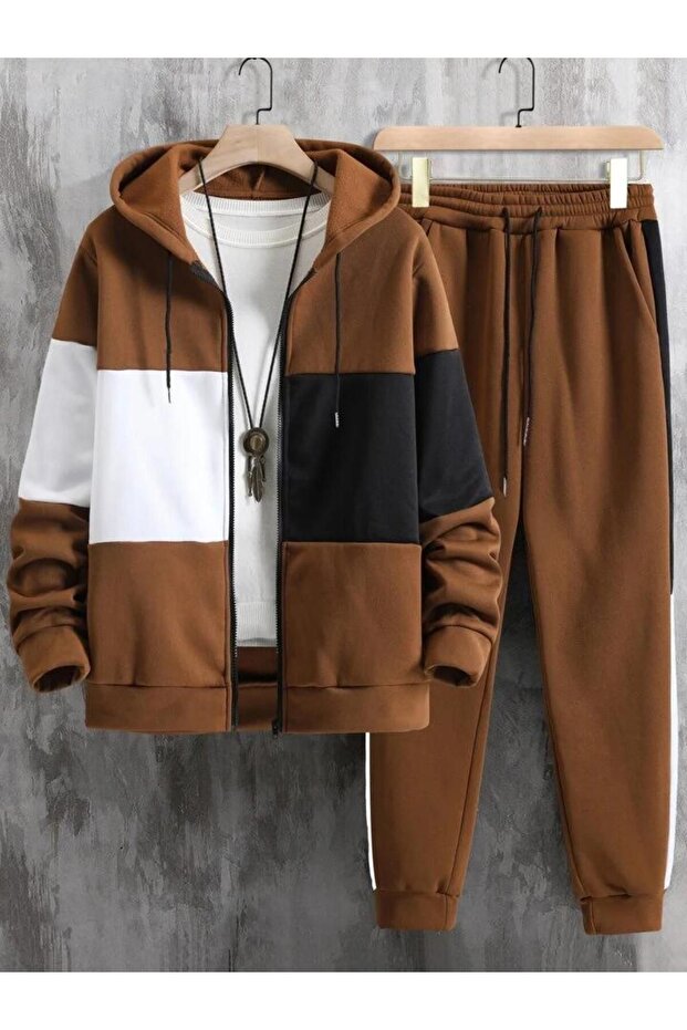 Children's Unprinted Oversized Hooded Cardigan Tracksuit Set