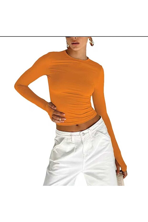 Crew Neck Finger Detailed Basic Body, Finger Detailed Body