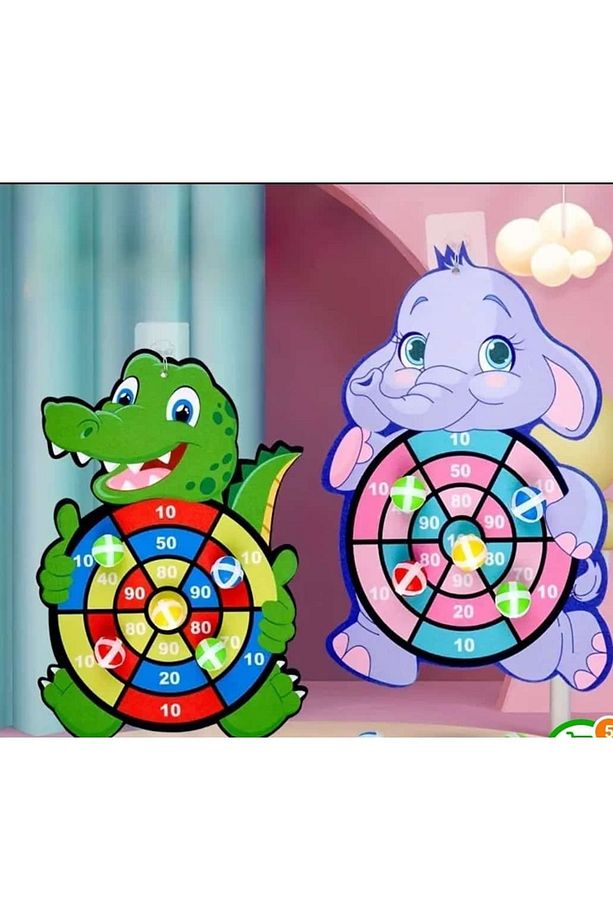 Çocuklar için Şenlikli Hayvan Temalı Dart Oyun Seti: 1 Kanca ve 3 Yapışkan Top - Polyester Kumaş - 4