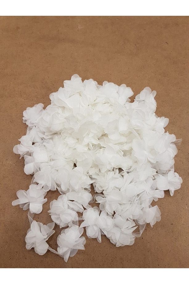 Beyaz Lazer Kesim Gül Süsleme Paketleme Malzemesi Organze Kumaş Yapay Çiçekler 1m 12 Adet – Yapay Ç - 1