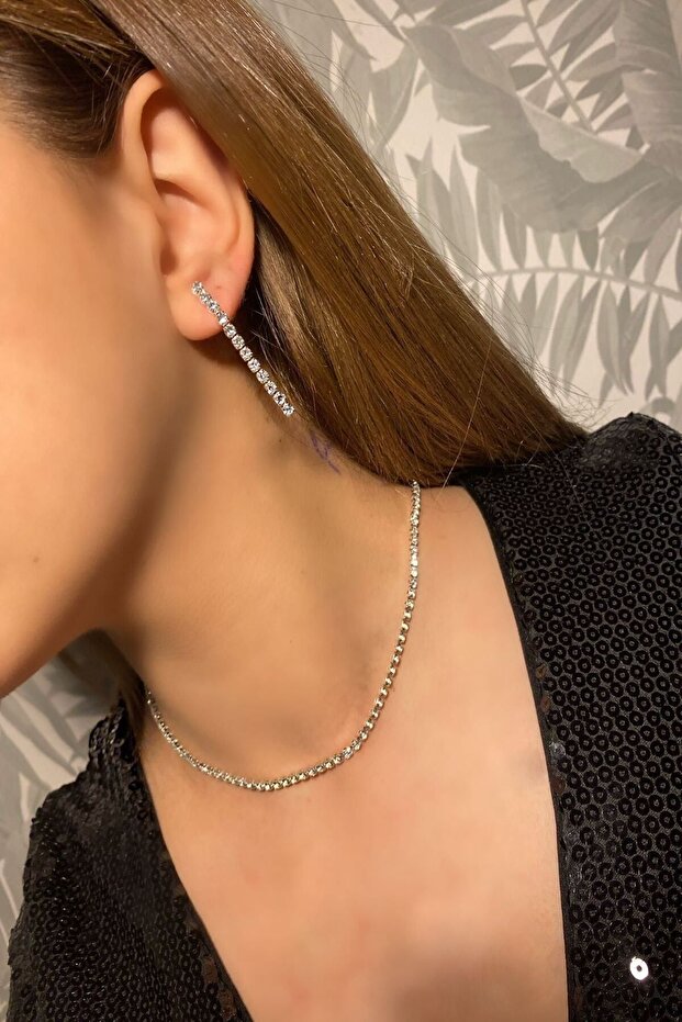 Zircon Stone Waterway Necklace Earrings Evening Dress Choker 10