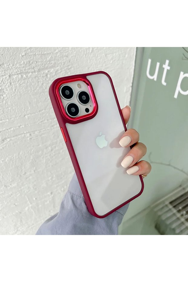 Apple iPhone 15 Plus Case Premium Quality Metal Lens Frame Transparent Back Panel Chromed Case