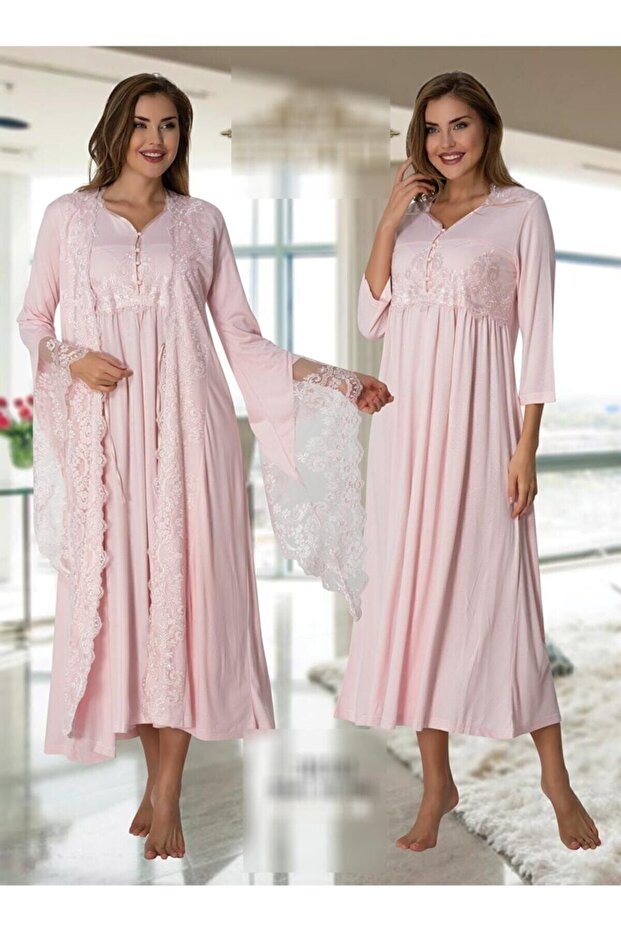 Women's Maternity Nightgown and Dressing Gown Pink