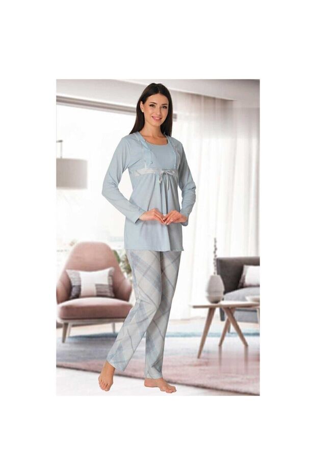 Zerre Bebe Women's Blue Maternity Breastfeeding Pajama Set
