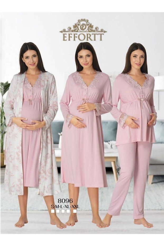 Women's Powder Maternity Nightgown Dressing Gown Pajamas Set of 4