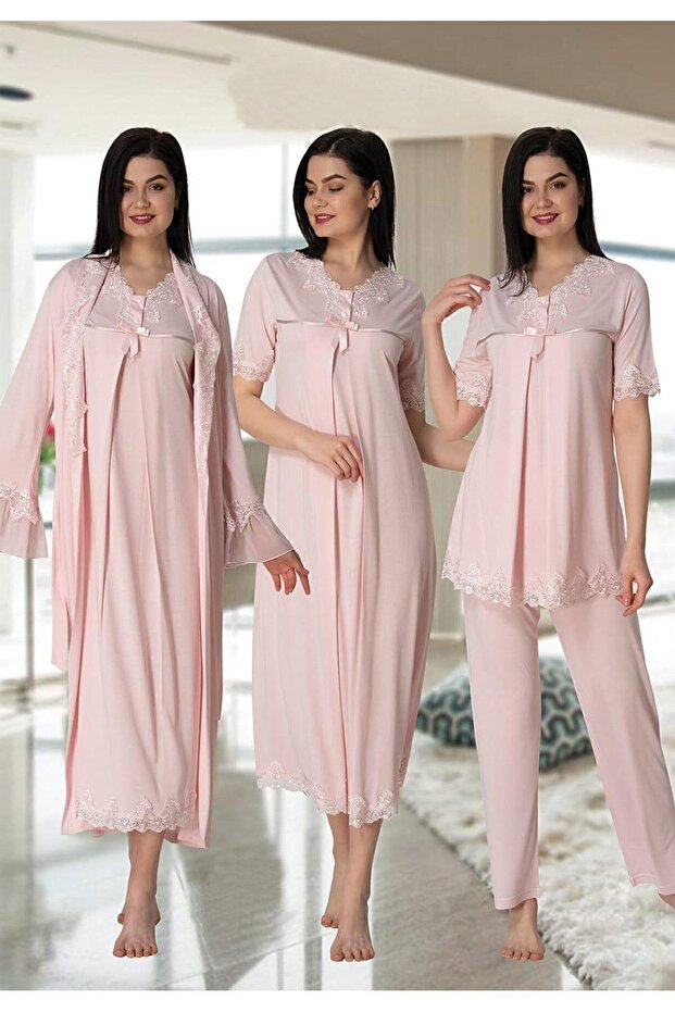 طقم الأمومة الوردي للحوامل 5036 - 1