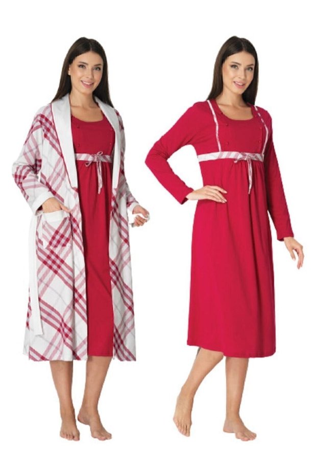 8085 Women's Fuchsia Maternity 3-Piece Nightgown Set