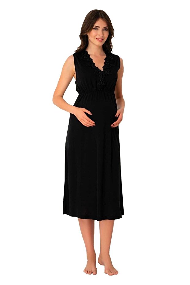 Women's Black Maternity Nursing Nightgown