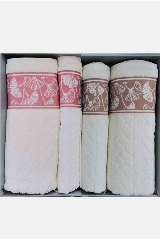 Özdilek 4 Parça Best Set - ( 2 Ad 90x150 + 2 Ad 50x80 ) Hamam Takımı Bej-Pembe - 1