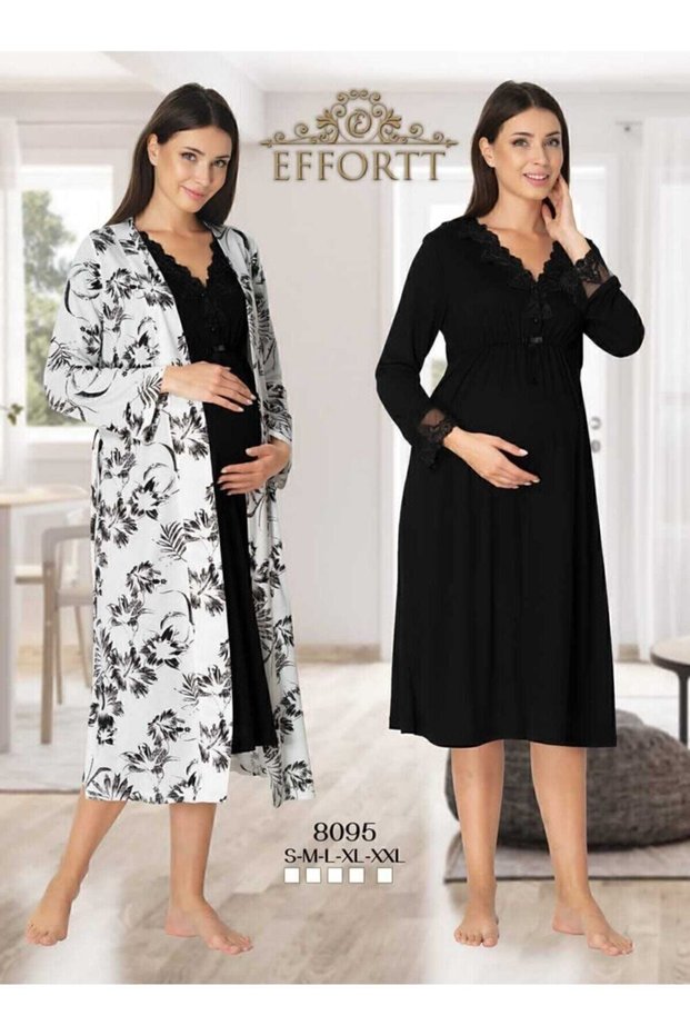 Women's and Women's Nightgown with Dressing Gown Set of 2 Black