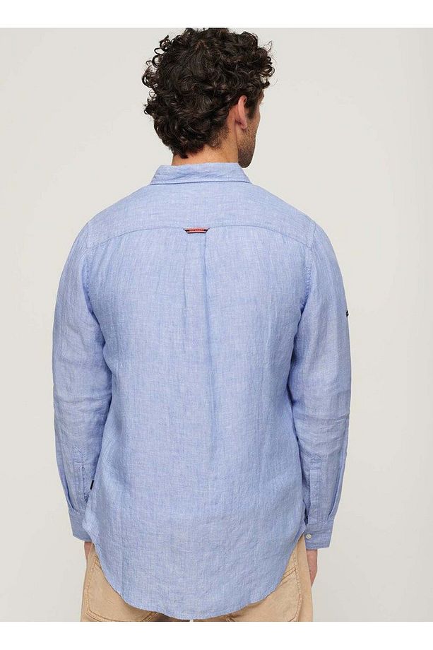 Normal Açık Mavi Düz Erkek Gömlek M4010607AFZY_STUDIOS CASUAL LINEN L - 3