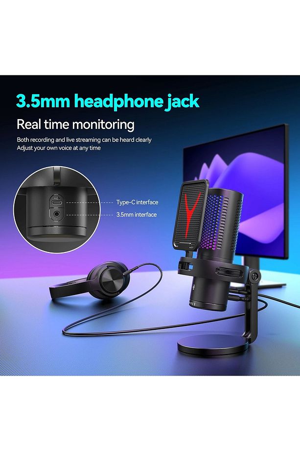 GM7 Mikrofon Profesyonel Mic Canlı Akış Twitch, Youtuber, Gamer, Tiktok, Yayıncı USB Mikrofon Seti - 4